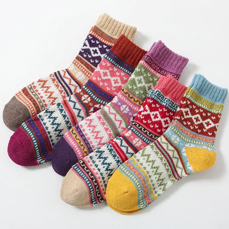 5 Pairs Hand-Knitted Wool Socks