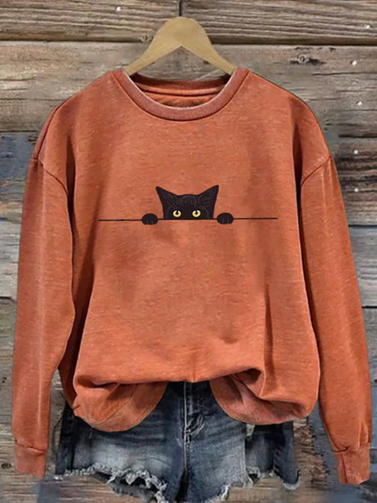 Peeking Black Cat Sweatshirt