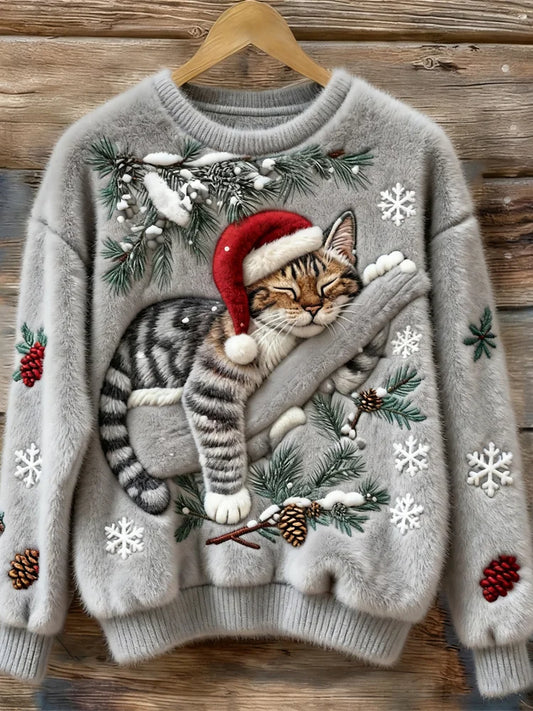 Cute Cat in Santa Hat Sweater