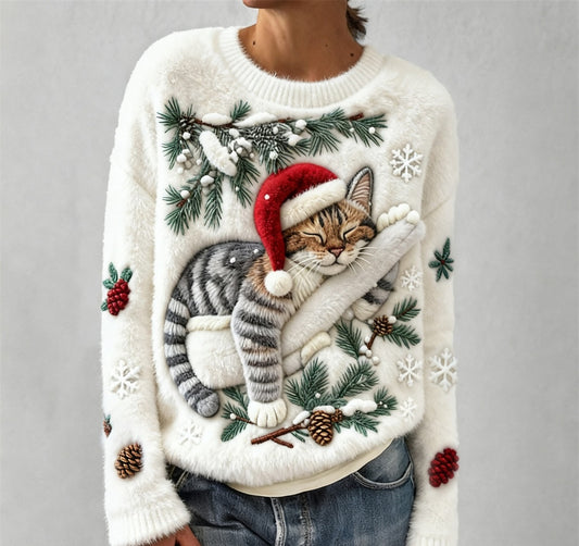 Sleepy Kitten Christmas Pullover