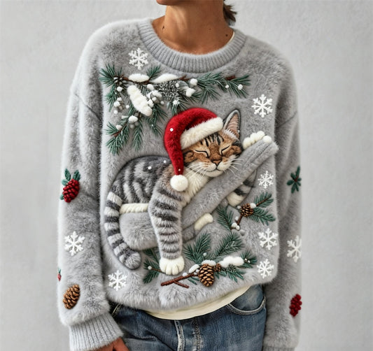 Meowy Christmas Fuzzy Sweater