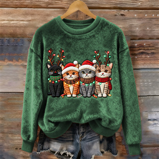 Holiday Sweater with Cute Cat Characters