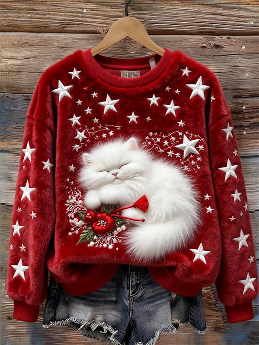 Cute White Cat Holiday Sweater
