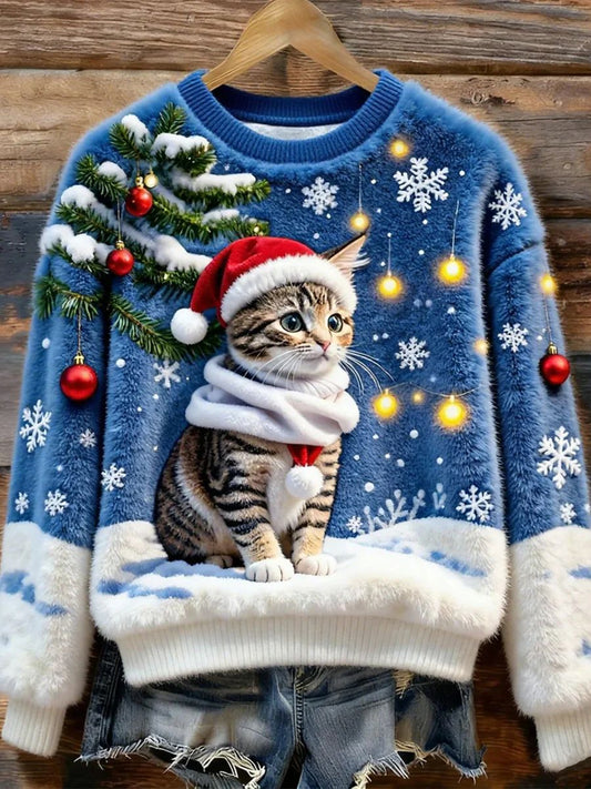Blue Holiday Cat Sweater