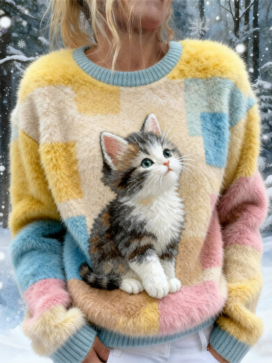 Cute Cat Print Winter Sweater