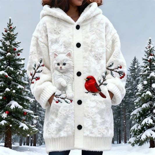 Cute Winter Cat Cardigan for Women