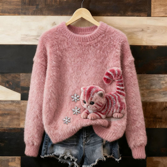 Pink Sweater with Adorable Cat Design