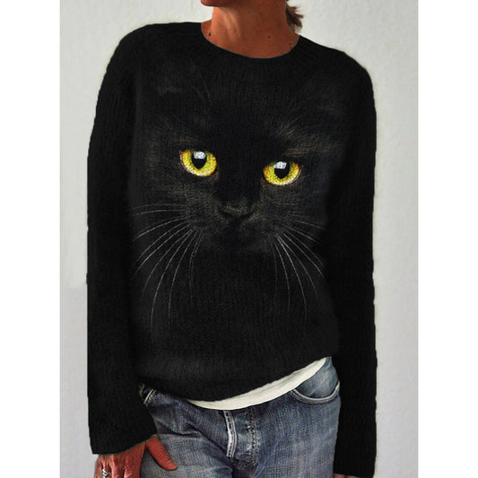 Black Sweater with Large Black Cat Face Design