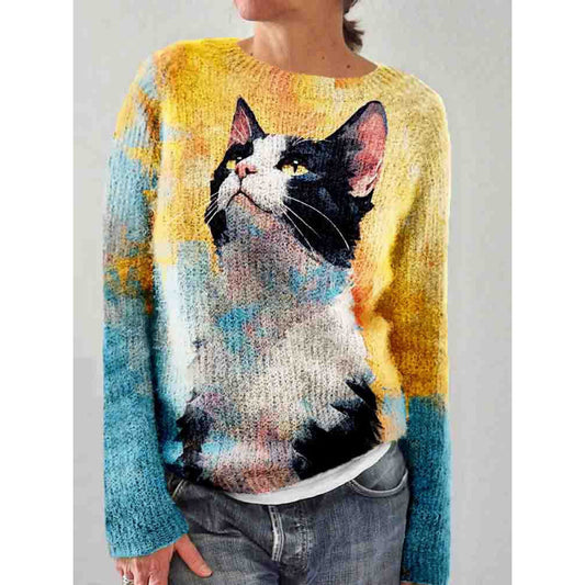 Artistic Cat Face Sweater for Women