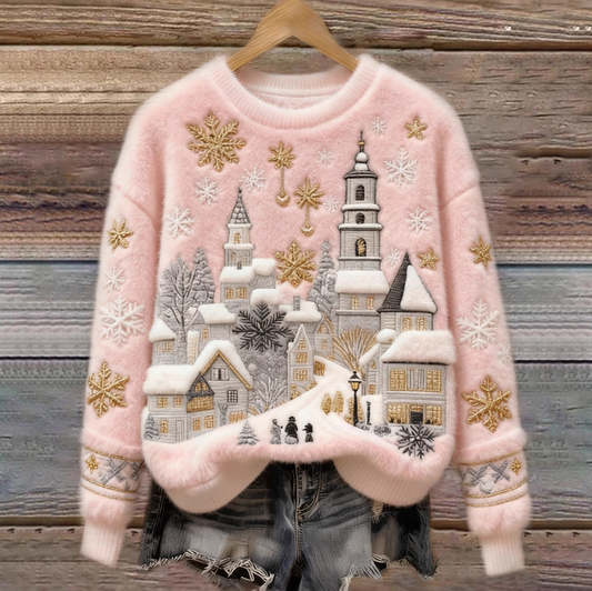 Rose Snow Village Pullover